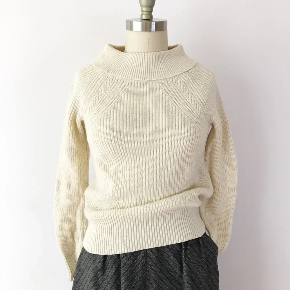 Karen‎ Millen Chunky Knit Cream Wool Sweater Mockneck Turtleneck Capsule